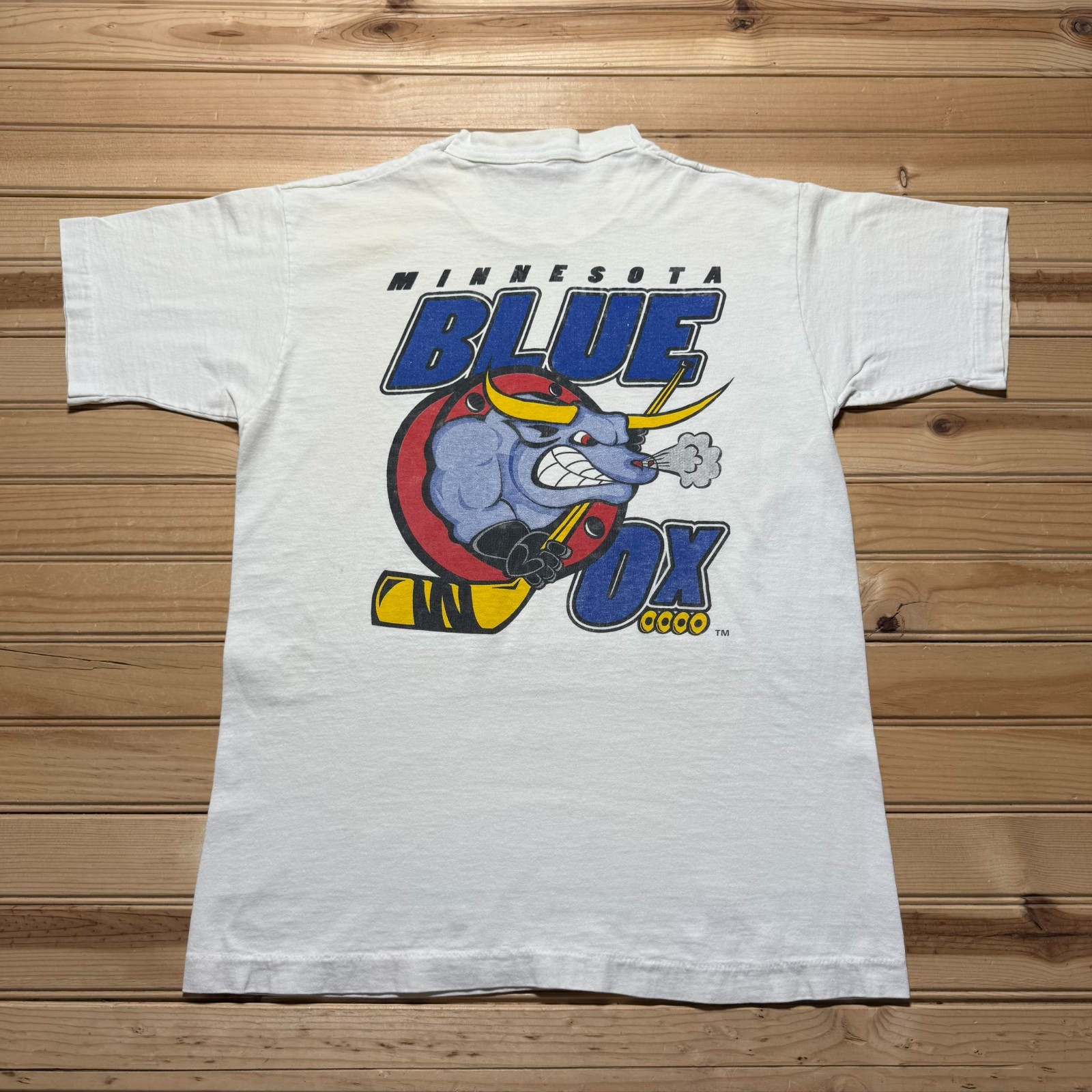 Vintage 90s Minnesota Blue Ox Hockey Single Stitch Shirt USA Made Size Medium