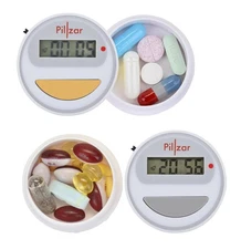 Portable Pill Organizer Dispenser with Timer Cap for Medication, Supplements ...