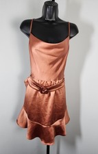 Forever 21 Satiny Copper Cowl Neck Dress, Adjustable Belt, Size M, Orange