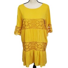 Chelsea & Violet Mustard Yellow Bohemian Peasant Dress Lace Medium