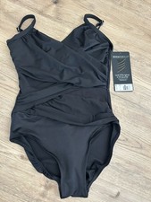 MIRACLESUIT Women's Black Mystify Crossover One Piece Swimsuit Sz 16