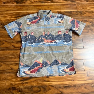 Reyn Spooner National Parks Hawaii Volcanoes Eruption Shirt Mens L Classic Tan