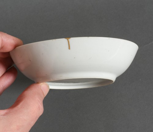 18th C. Antique Chinese Kangxi Blue White porcelain Saucer, Kintsugi. - Picture 9 of 10