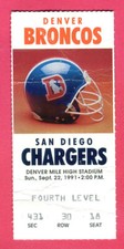 *YANCEY THIGPEN NFL DEBUT! JOHN ELWAY...9/22/91 BRONCOS/CHARGERS TICKET STUB