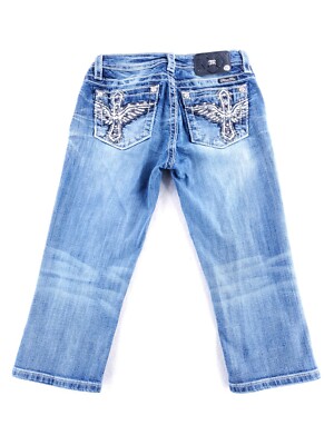 MISS ME Cuffed Capri Denim Cropped Western Blue Jeans Girls