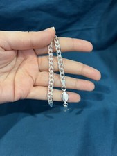 925 Sterling Silver Men Women Double Sided Curb Cuban Link Chain Bracelet 7" H
