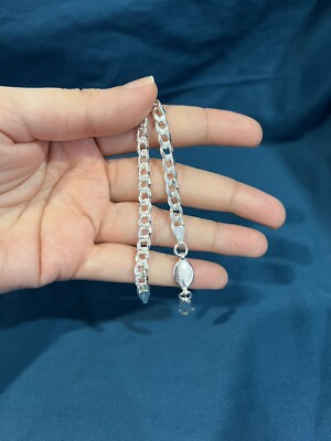 925 Sterlingsilber Herren Damen doppelseitiger Bordstein kubanisches Glied Kette Armband 7''