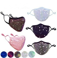 Rhinestone Bling Crystal  Sequin Face Mask Sparkly Reusable Wash Filter Pocket