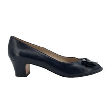 Women 9 AAAA Extra Narrow Salvatore Ferragamo Pump Heel Blue Leather Bow Italy