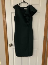 Eliza J Ruffle Dress Dark Green Size 10