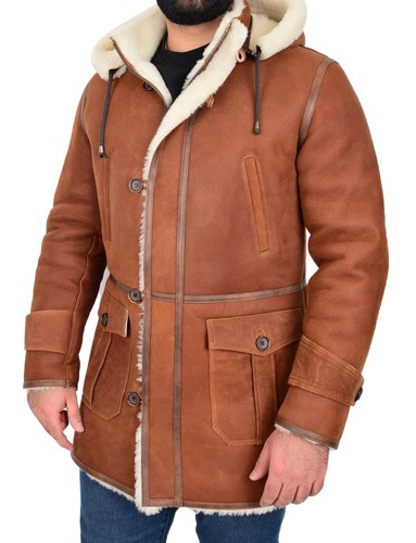 Mens Real Sheepskin Duffle Coat Antique 