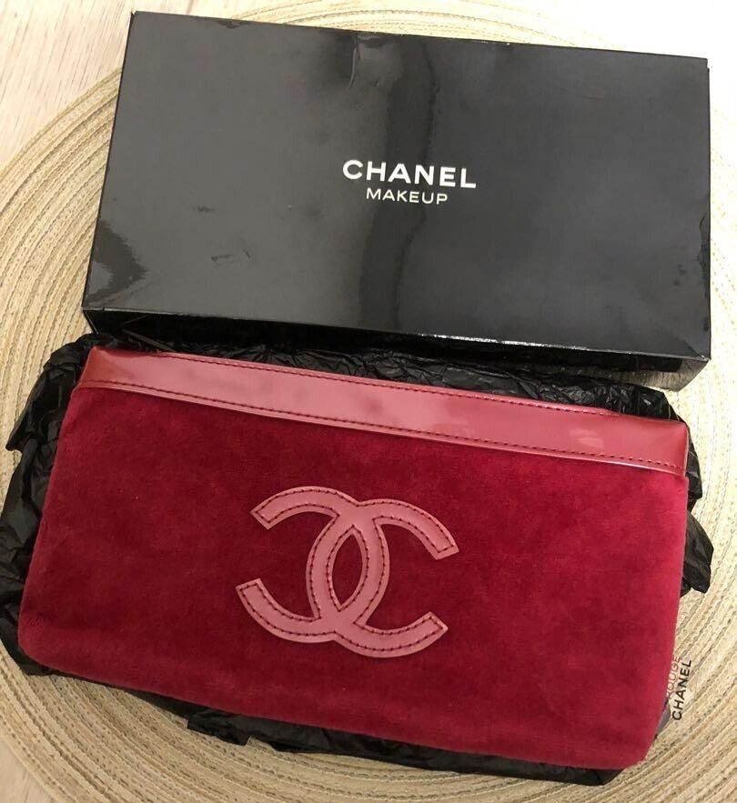 Chanel Beauty Red Velvet Cosmetic Bag Makeup Pouch VIP Gift