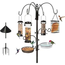 6-Hook Bird Feeding Station Steel Multi-Feeder Kit Stand Attracting Wild Birds