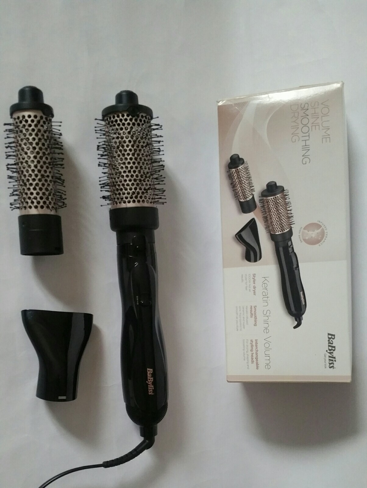 Babyliss Hot Air Styler 1000W Keratin Shine Brush 3 Attachments 50mm