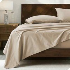 Bare Home 100 Organic Cotton Twin Size Sheet Set Smooth Sateen French Beige Tan