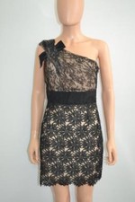 Valentino Black Crochet/Lace Nude Silk One Shoulder Sleeveless Dress Size 4