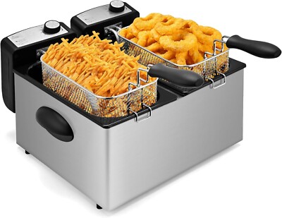Deep Fryer, 2 Baskets Electric Oil Fryer W/ 5.4QT/6L,3000W Timer Control