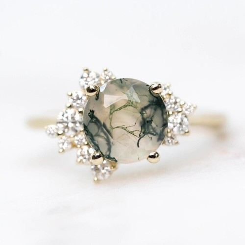 vintage moss agate ring for women moss agate 925 sterling silver ring for her - Picture 4 of 6