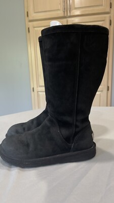 UGG Boots Womens 9 Kenly Shearling Black Suede Sheepskin Fur Mid Calf Zip 1890