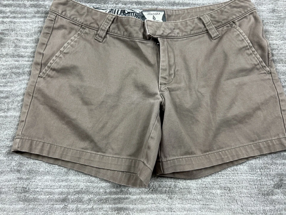 Volcom Shorts Juniors 3 Brown Chino Slash Pocket Casual - Image 3 of 4