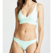 Green Smocked Women Swimsuit Size Medium Bikini Set Swim Stretch Mint PilyQ NWT