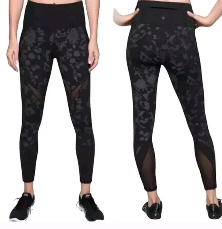Leggings Athleta Mujer XS Negro Luz de Luna Precisión 7/8 Estampado Floral Transparente Foto 2 de 4