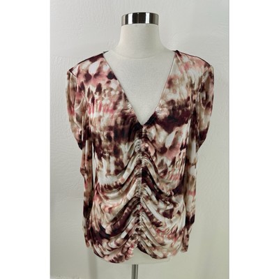 Calvin Klein Long Sheer Sleeves V-neck Rushed Womens Top Size XL