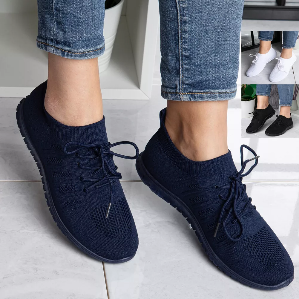 Womens Trainers Sneakers Sock New Lace Up Comfy Ladies Jogging Gym