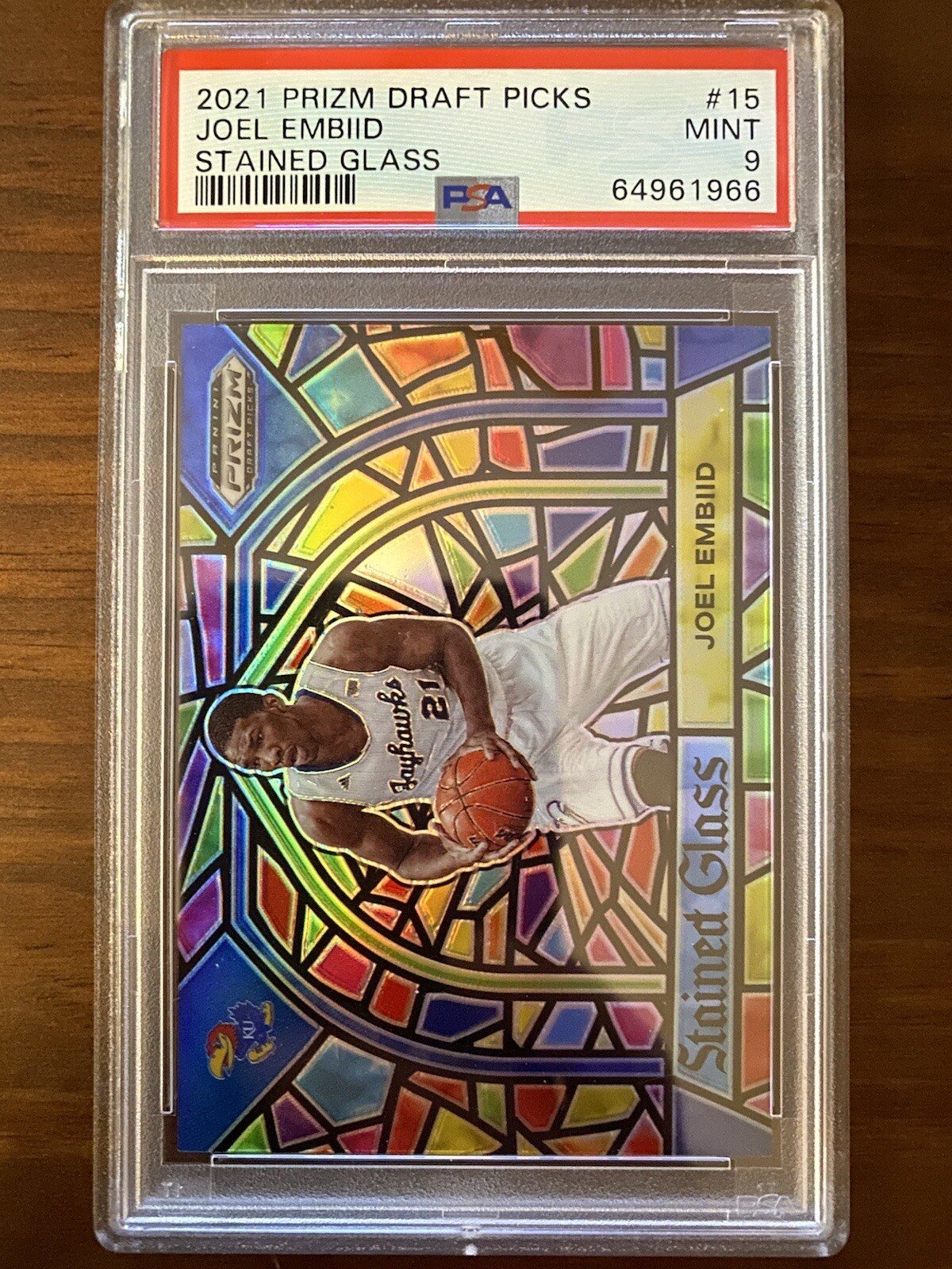 JOEL EMBIID 2021 Panini Prizm Draft Picks Stained Glass 15 DB1 PSA 9