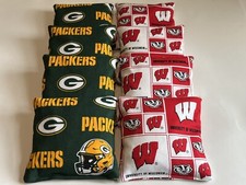 8 CORNHOLE BEAN BAGS CORN HOLE WISCONSIN BADGERS GREEN BAY PACKERS all weather