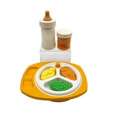 Fisher Price Fun With Food Baby  s Meal Time Lot Bottle Food Plate Vintage 1986
