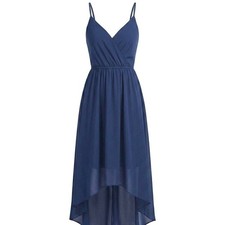 David's Bridal F12284 Navy Blue Bridesmaid Dress High Low Chiffon Size 10 Formal