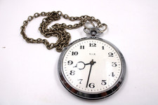 V.I.P. vintage pocket watch Over Sized with Chain Needs Spring Repair 4 3/8"