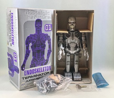 MEDICOM TERMINATOR ENDOSKELETON WIND UP JAPAN TIN TOY T-800 W/ MINI ARNOLD 1998