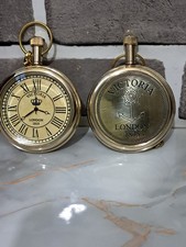 Vintage Brass Pocket Watch Victoria 1875   Antique Style Gift with Leather Box