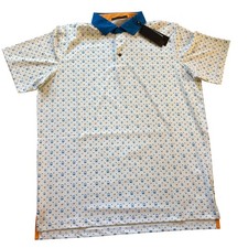 Greyson Golf AOP Workday All Over Print White Polo with Blue Orange Size L NWT