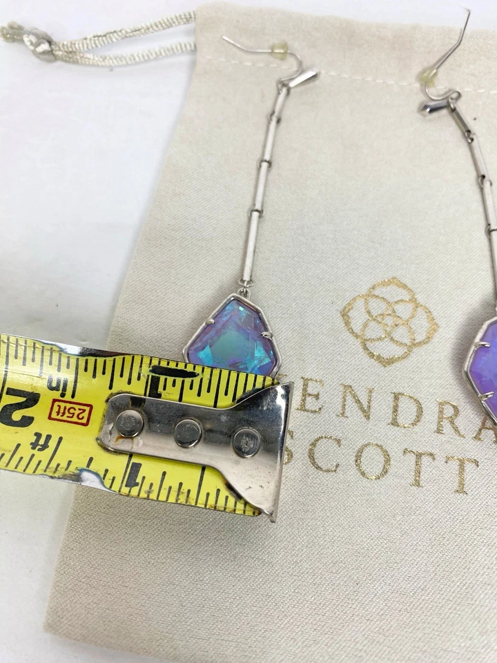 Kendra Scott Charmain Silver & Amethyst Dichroic Glass Dangle Earrings - Image 3 of 4