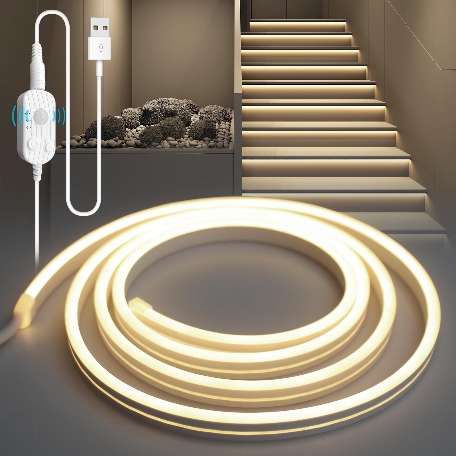Ruban LED 5M détecteur de mouvement pour éclairage automatique blanc neutre