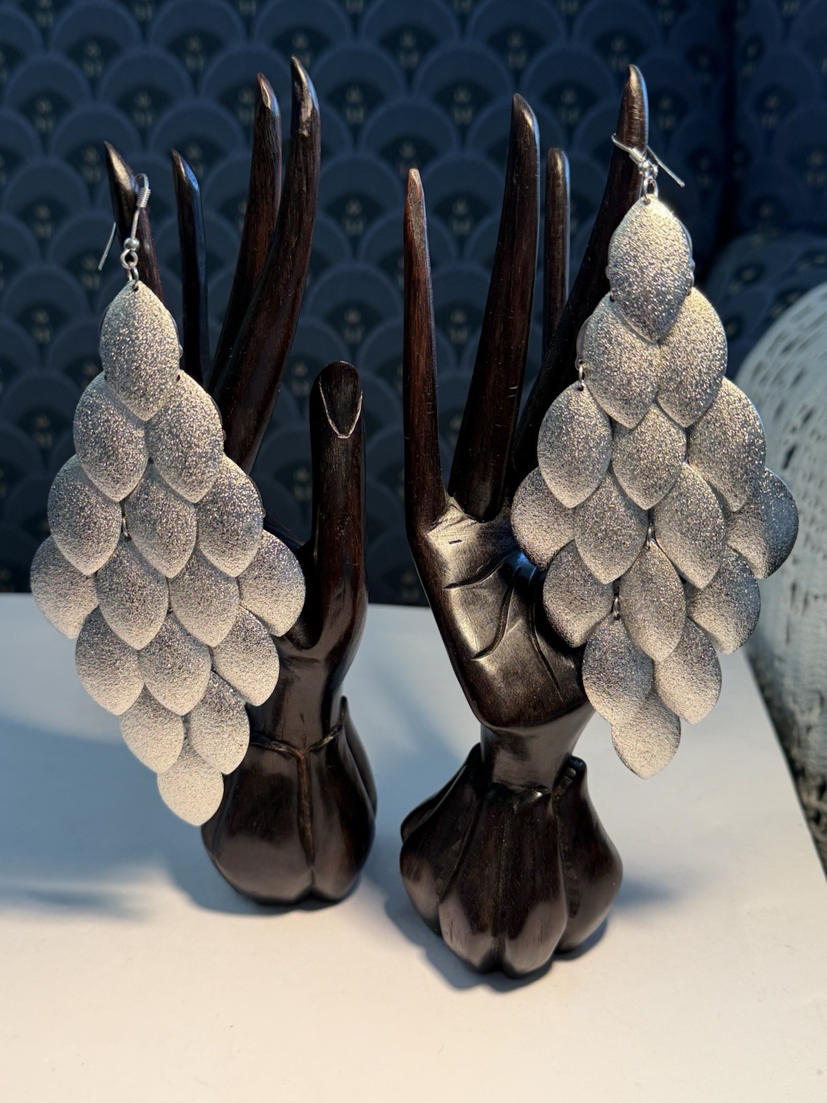 Silver Statement Earrings /Silver Tone / Chandeli… - image 1