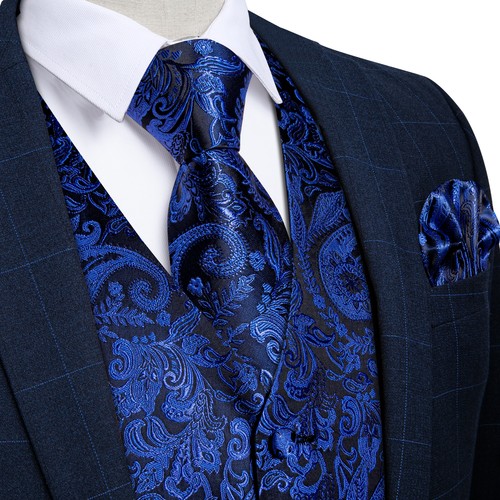 Men's Tuxedo Vest & Bowtie/Necktie Set, Classic Formal Waistcoat Paisley Floral - Picture 167 of 224