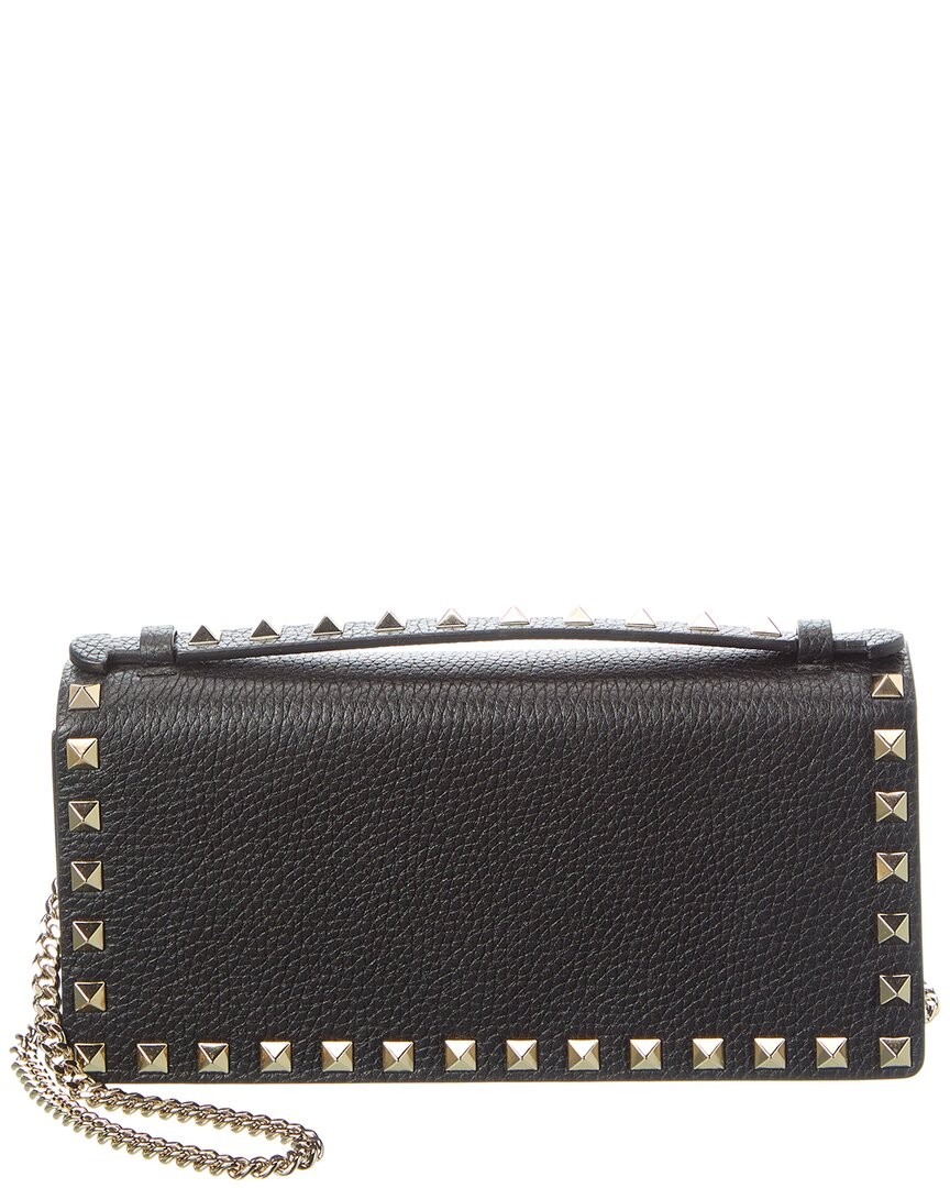 Valentino Rockstud Grainy Leather Wallet On Chain Womens Black 165890₽
