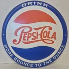 Vintage Drink Pepsi-Cola "More Bounce To The Ounce" 12" Embossed Round Tin Sign