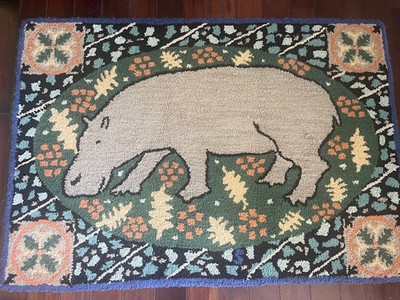 Vintage Hand Hooked Rug Whimsical Design Colorful Folk Art 100% Wool FUN!