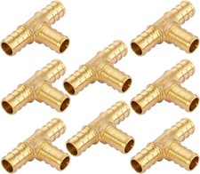 1/2 inch T PEX Tee 1/2" x 1/2" x 1/2" pack of 8 Lead-Free Brass Barb Crimp Pip