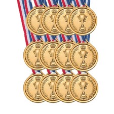 12Pcs 1.5" Mini Plastic Bronze Award Medals 3rd Prize Medals with Ribbon