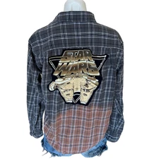 Star Wars Plaid Flannel Shirt MEDIUM Shacket Oversize One of Kind Battle Cruiser