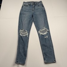 American Eagle Mom Jeans Womens 0 26x29 Distressed Strigid High Rise Ripped