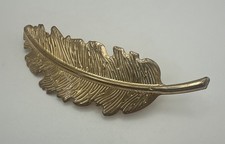 Gold-Tone Feather Leaf Hair Clip Barrette 4" Vintage