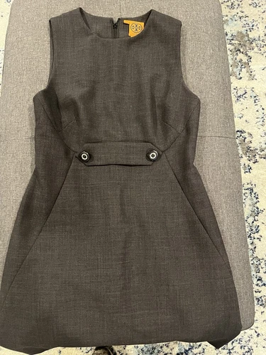 Abito senza maniche Tory Burch taglia 8 grigio antracite bottoni cerniera