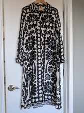 Farm Rio Palermos Midi Shirt Dress Women Black/Off-White, Size Medium